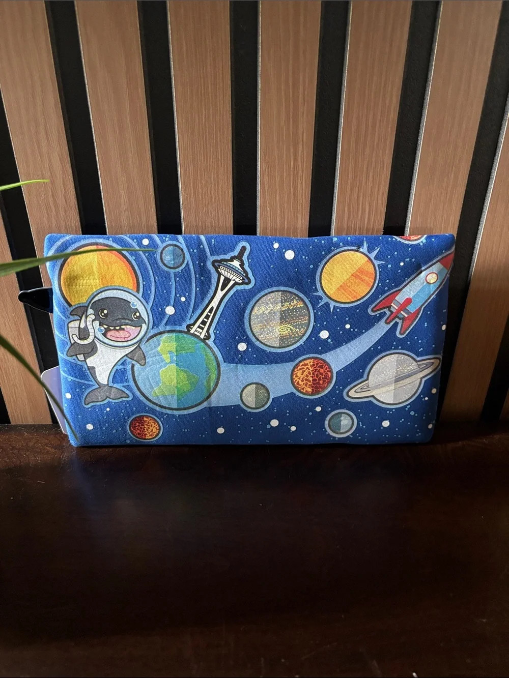 Kids Space-Themed Blue Pencil Case with Rocket Zip Pull